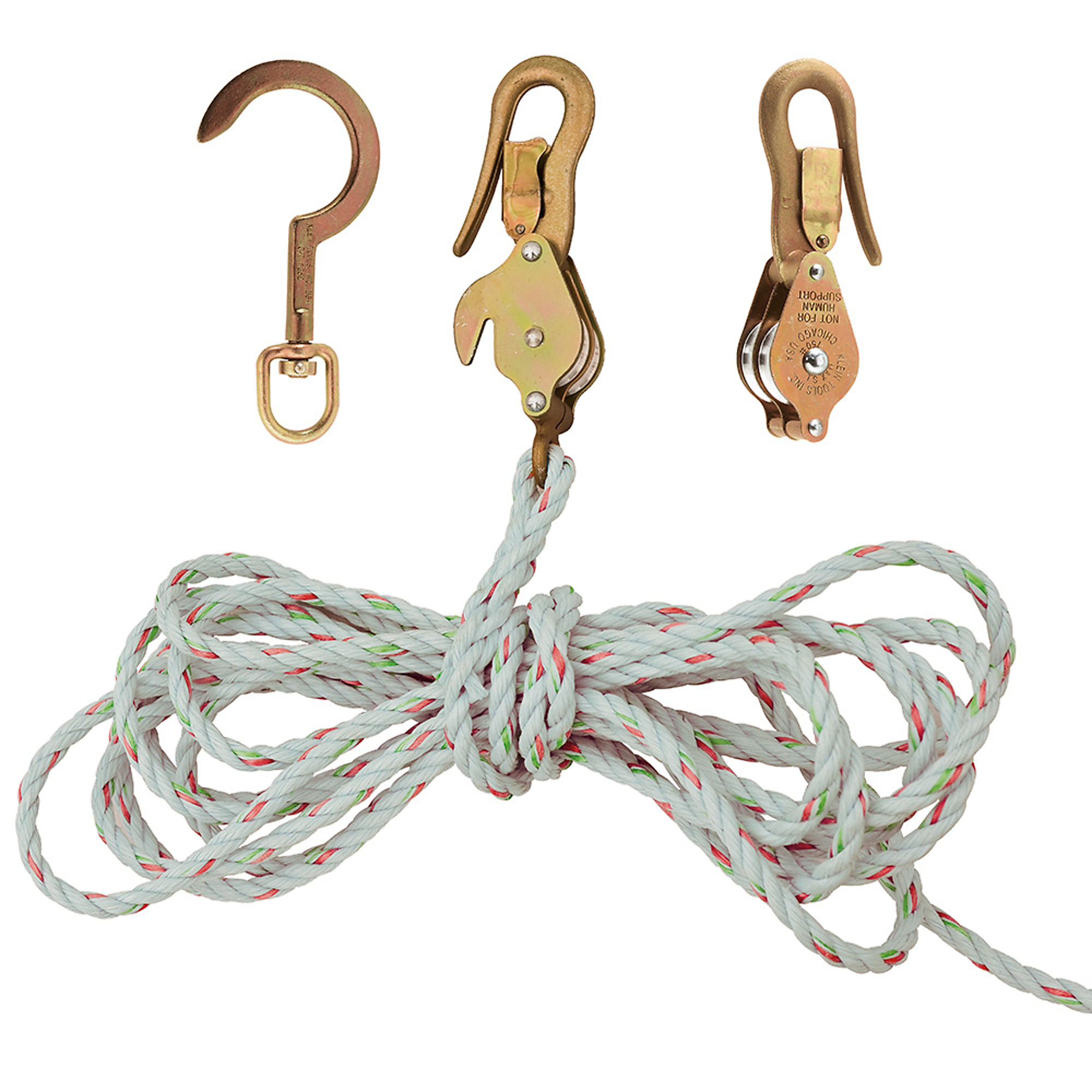 Klein Tools, Block and Tackle, Spliced to Block 268 w/Hook 259 Load Capacity 750 lb, Material Multiple, Model# H1802-30SSR